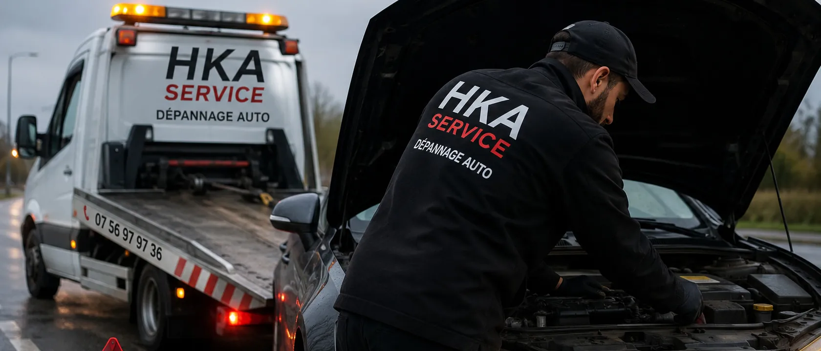 Camion de dépannage HKA Services en intervention de nuit